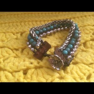 Lucky brand silver tone turquoise leather flower